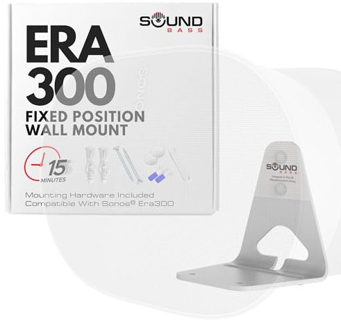 Sound bass ERA300 Wall Mount Bracket, Low Profile, White, Single Unit, Compatible with Sonos ERA 300 Speaker, Complete with All Fixing Hardware