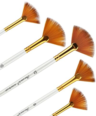 5 Pcs Fan Paint Brush Set, Acrylic Paint Brushes with Long Wood Handles Anti-Shedding Nylon Hair Painting Brush for Acrylic Painting, Oil Watercolor Painting