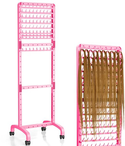 Yumkfoi Support à cheveux réglable avec 160 piquets, support de tressage des deux côtés pour tresser les cheveux, supports mobiles pour tresses debout avec roues, support d'extension de cheveux pour