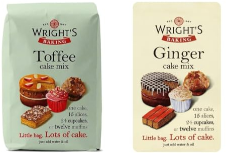 Wright's Baking Cake Mix Selection Pack Ginger And Toffee (One of Each 500g Pack) | can be used to bake light & moist cakes, slices, muffins or cupcakes