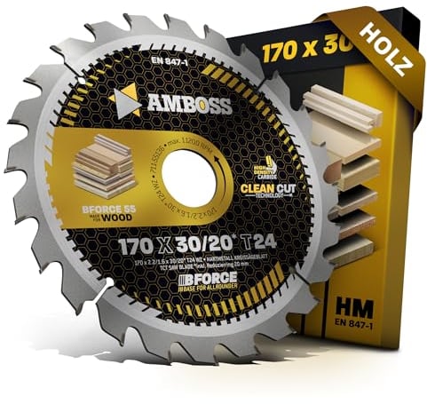 HM Kreissägeblatt 170x30 20 Z24 Wechselzahn für Holz - Zuschnitt. AMBOSS WERKZEUGE® Sägeblatt 170mm +Reduzierring 20 30mm. 170x30 170x20 komp. zu Bosch GKS 55 ELU MH 155. MH 55 DeWALT DW934. DW934K2