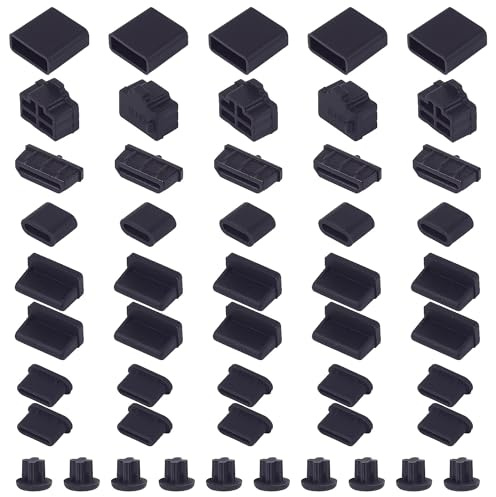 USB Port Cover, 50 Pcs 7 Types Silicone USB C Port Dust Plugs Caps for USB C, USB A, 3.5mm Headphone, HDMI, RJ45 Ethernet Protector