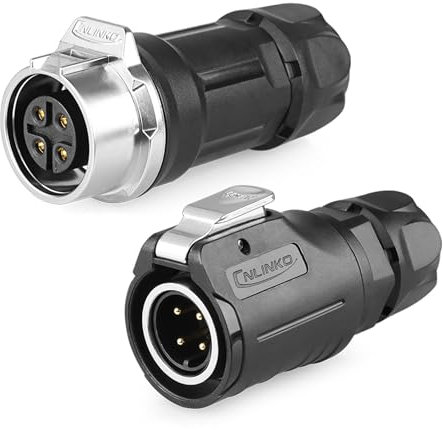CNLINKO LP-16 Conector Industrial Estanco de 4 Pines, IP68 Conector Circular, Carcasa de Plástico PBT, Enchufe Rápido Conector de Aviación M16 Macho y Hembra (4 Pines)