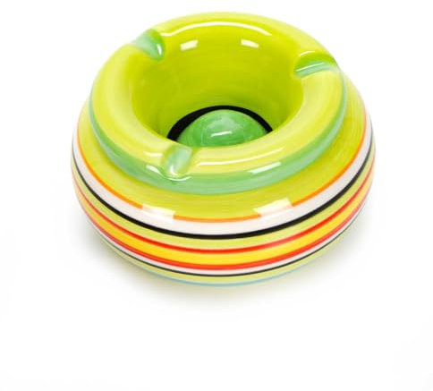 Wind-Aschenbecher mit abnehmbarem Deckel, Keramik Sturmaschenbecher H6 x Ø11 cm Tischaschenbecher für den Innen- und Außenbereich (Grün)