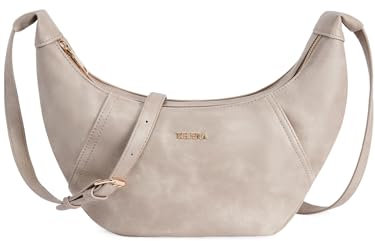 Telena Crossbody Moon Bag Damen Umhängetasche Klein Halbmond Tasche Schultertasche Bauchtasche mit verstellbarer Schultergurt Hellgrau