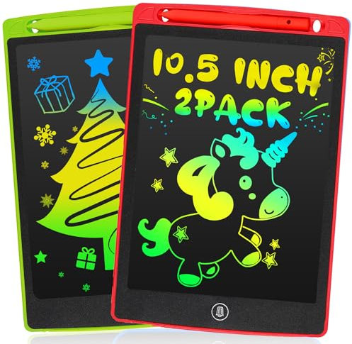 Tablette Enfant de 10,5 Pouces, Lot 2 Ardoise Magique pour Enfants, Ardoise LCD pour Enfants, Gribouillages Colorés, Cadeaux pour les Filles de 3 à 8 ans, Rouge + Vert