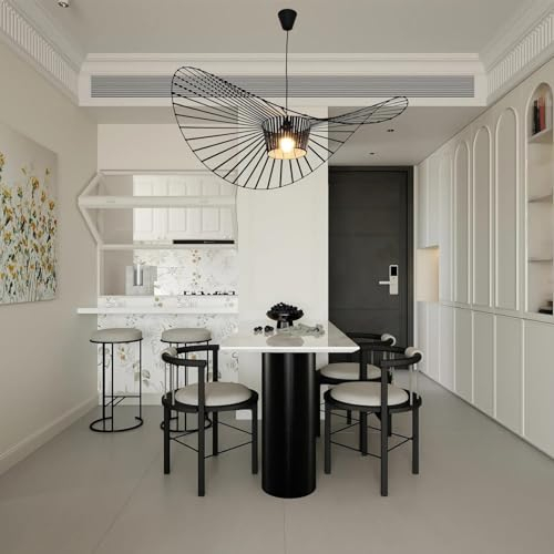 HRGKLMN Vertigo-Lampe Wohnzimmer E27 Höhenverstellbar Pendelleuchte-Retro - Pendant Light Kreatives Strohhut Hängelampe Wohnzimmer Schlafzimmer 18W Hängeleuchten Vintage (Schwarz, 120cm)
