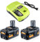 VANTTECH 2 Stück P108 18V 5.5Ah Li-Ion Akku & P117 3A Schnell Ladegerät Ersatz für Ryobi RB18L40 RB18L50 RB18L25 RB18L13 P108 P107 P122 P104 P105 P102 P103