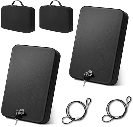 Sgorlds Pistol Safe, Portable Travel Car Gun Safe, 2 Pack-2 Handgun Lock Box Safe with Handbag, Gun Safes for Car, Home, Travel, 11.5 x7.5 x2.5, Black