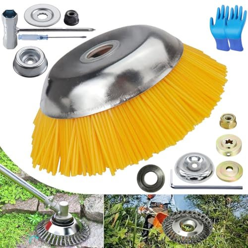 Ruota in Filo di Acciaio Spazzola per Erbacce,Spazzola Erbacce Disco Testina Decespugliatore,Spazzola per Erbacce e Muschio,Spazzola a Cono per Erbacce,Spazzola Rotante per Erbacce (giallo-B)