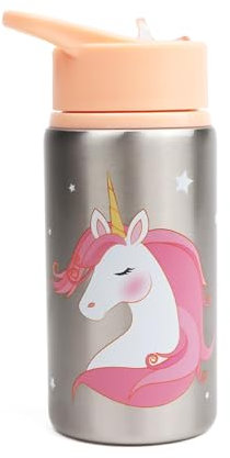 Myga Kids 500ml Water Bottle – Childrens Leakproof Water Bottle with Straw and Carry Handle - Lightweight Shatterproof Stainless Steel Reusable Drinks Bottle for Kids – Unicorn