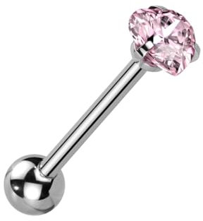 beyoutifulthings Zungen-piercing Herz-Zirkonia 6-mm Silber Pink Universal-Piercing Chirurgenstahl Barbell-s Stab-länge 16-mm