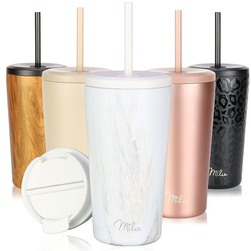 Milu Mug Isotherme 500ml - Thermo Café étanche en acier inoxydable, Tasse thermique sans BPA, 100% anti-fuite (Pink-Marble, 500ml)