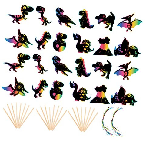 KOMBIUDA 2sätze Dinosaurier Kratzbilder Für Junge Mädchen Mit Dino-motiven Holzstiften Und Bändern Kreatives Basteln Für Jungen Und Mädchen Für -projekte Und Reisen