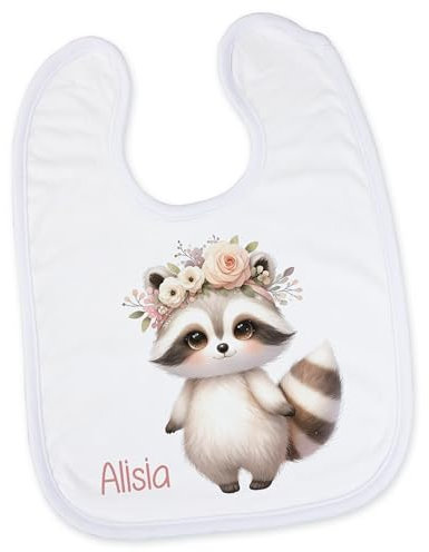 GRAZDesign Baby Lätzchen personalisiert mit Namen Motiv Waschbär für Mädchen Geschenk Geburt Taufe
