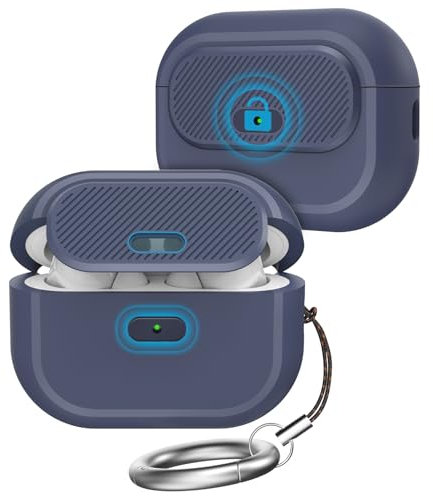 TRONWIN AirPods Pro 2 hülle, [Mit Sicherem Schloss] Einteiliges Design hülle für AirPods Pro 2/1, Silikon case kompatibel mit Airpods Pro (2023/2022/2019),Inklusive Karabiner (Mitternachtsblau)