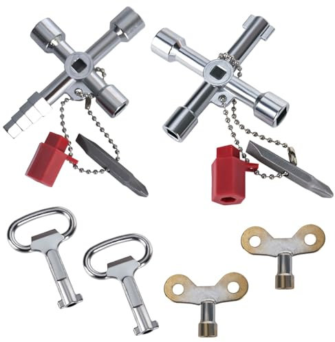 6 Stück Universalschlüssel Wasserhahn, Kreuzschlüssel Dreikantschlüssel für Absperrpfosten, 4-Wege Service-Kreuz - Verwendet für Stromzähler, Wasserzähler, Heizkörper