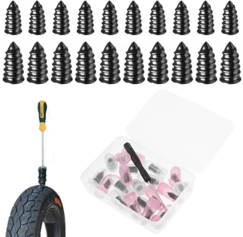 XPEX 21 Pezzi Kit Riparazione Pneumatici In Gomma, Chiodi Per Riparazione Pneumatici Sottovuoto, Chiodi In Gomma A Spirale, Fornito Con Cacciavite, Per Auto,Camion E Bici, Moto(10S+10L)