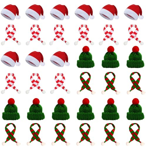 Scinzene 40 Stück Mini Weihnachtsmützen, Kleine Weihnachtsmützen, Mini Weihnachtsdeko, Likörflaschen Weihnachten, Weihnachtsdeko zum Basteln, Mini Mützen zum Basteln, Weihnachtsmützen für Flaschen