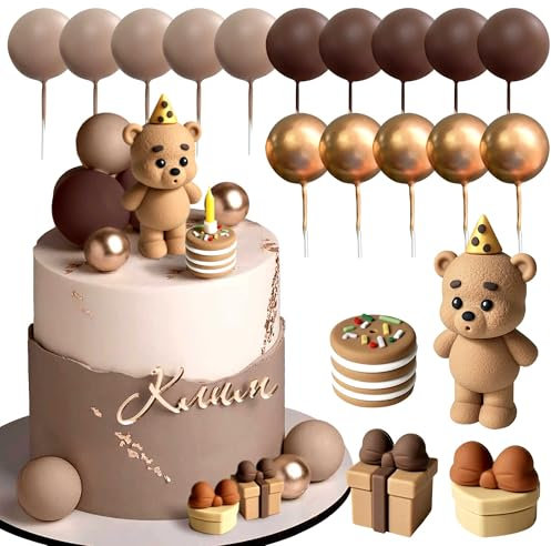Roaring Good Time Teddybär Tortendeko Taufe Junge tortendeko Mädchen 1 Jahr Braun Tortendeko Teddybär Kuchen Dekoration für Geburtstag Party Hochzeit BabyShower (Enthält keine Kerzen)