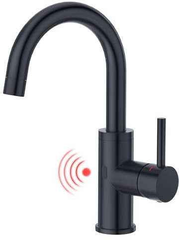 CREA Infrarot Wasserhahn 360° drehbar mit Automatischer Sensor Berührungslose, Einhebelmischer Armatur für Waschbecken Bad/Spülbecken Küche aus Edelstahl schwarz