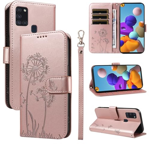 Bravoday Coque pour Samsung Galaxy A21s, Housse en Cuir PU Premium Etui à Rabat Pochette de Portefeuille avec Porte Carte Étui de Protection pour Galaxy A21s, Or Rose