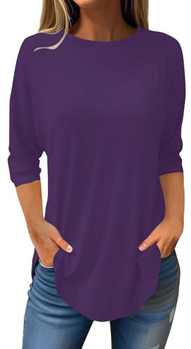 Maglietta sportiva da donna, a maniche a 3/4, oversize, colore rosa, per tutti i giorni, a maniche lunghe, per allattamento, in tinta unita, Lilla, S