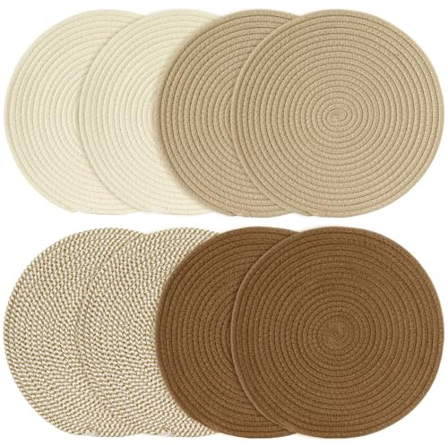 Juego de 8 salvamanteles de cuerda de algodón de 13.5 pulgadas para platos calientes, resistentes al calor, para encimeras, cocinas, salvamanteles para ollas y sartenes calientes y encimeras de cuarzo