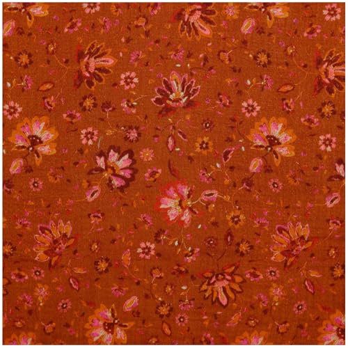Musselin Digital Flower Paisley Double Gauze ab 1m x 1,35m Baumwollstoff Meterware, Farbe:terracotta