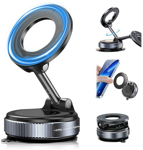 Gonggi Magnetic Phone Holder, Vacuum Suction Cup Holders, Collapsible Smooth and Non Smooth Surface Mount Universal Magnetic for All Mobile Phones for Car Mirror Gym Kitchen Office Accessories