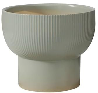 ﻿Pot de Fleurs Jardinières Rondes en céramique Gris Clair avec Bases Plus Hautes, Pots de Fleurs for Porche, décoration de Patio, Pot de Plantes d'intérieur et d'extérieur Cache-Pots