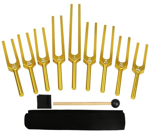 Diapasons pour la Guérison, Jeu de 9 Diapason Thérapeutique en Alliage d'Aluminium avec des Fréquences de 174hz à 963hz pour la Thérapie sonore, Tests Auditifs, Méditation, Yoga, l'anti-stress, etc.