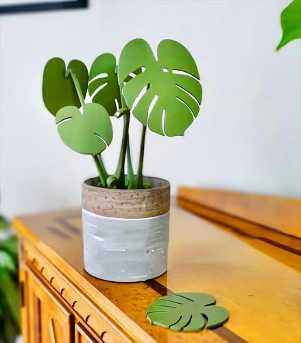 Monstera Leaf Coaster Set with Magnetic Holder | 3D Printed Coaster Storage for Stylish Home Decor | Functional Plant-Themed Coasters