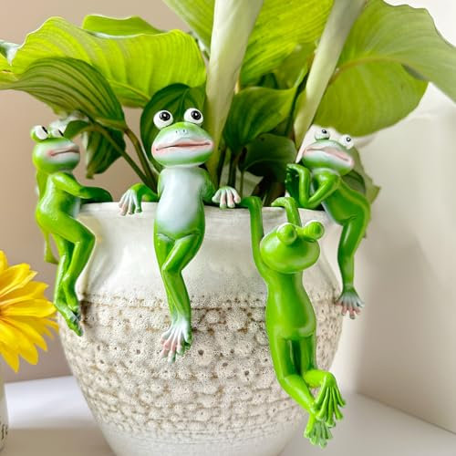 Teichdeko Miniteich Frosch Figuren Garten Deko für Draußen Wetterfest Harz Gartenfigur Blumentopf Hängend Decor Gartendeko Statue Für Mini Teich Garten Balkon Teichdeko Dekoration Geschenk (Froschx4)