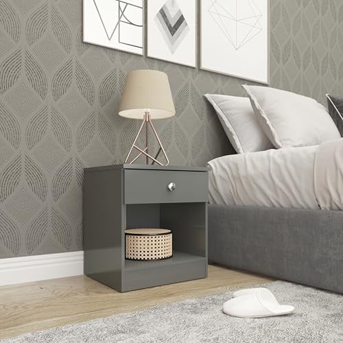 Seconique Denver 1 Drawer Bedside in Grey Gloss