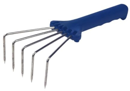 Gralara Gartenrechen Handrechen Bodenlockerer Bodenkultivator Gartenwerkzeug Fünfzack Rechen mit Ergonomischem Handgriff Zum Umgraben von Beeten Und Lockern V, Blau