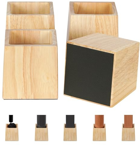 TQVAI 4er-Set Betterhöher Möbelerhöher Möbelfüße Holz Unterstützt bis zu 1000KGS Schwer Tischbein Verlängerung Sofa füße Tisch Couch Hubhöhe von 4 Zoll (Innenhöhe: 3), Möbelerhöhung 7,6 cm, Natur