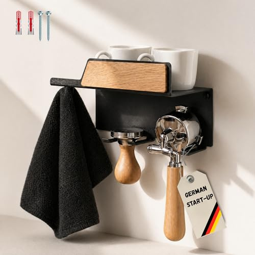 Astrein® | Siebträger Zubehör | Barista Station | Kaffeestation | Barista organizer | Barista Regal | Espresso Zubehör | kleben oder bohren | Barista Geschenk (kleine Halterung - schwarz)