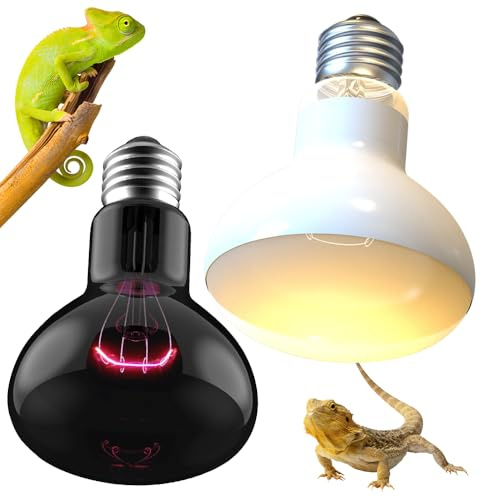 RNPKZ Reptilien Wärmelampe Terrarium, 2 Stück 50W Reptilien Wärmelampe Basking Spot, Tageslicht und Nachtlicht-Kombination für Terrarien, E27 Heizlampe für Reptilien, Schildkröten, Eidechse,Bartagamen