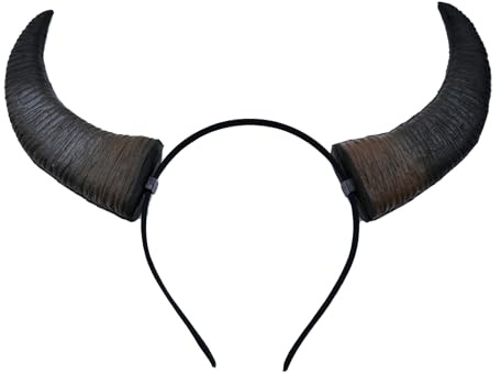 Stierhörner Hörner Stier Stirnband Haarreif Schwarz Teufelshörner Ochse Kuh Hörner Halloween Horn Kopfschmuck Haarband Teufel Dämon Schafhörner Party Dress Up Fasching Gothic Cosplay (Braun-Schwarz)