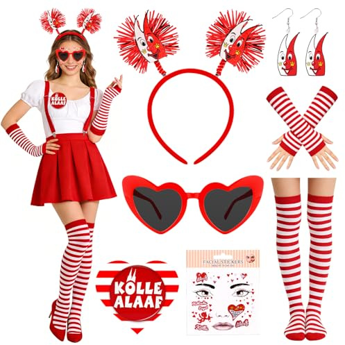 Bingtoo Karneval Kostüm Damen, Köln Rot Weiss Kostüm Damen, Karneval Köln Accessoires Deko, Kölle Alaaf Accessoires, Clown Haarreif, Gesichtstattoo, Ohrringe & Anstecker Pin