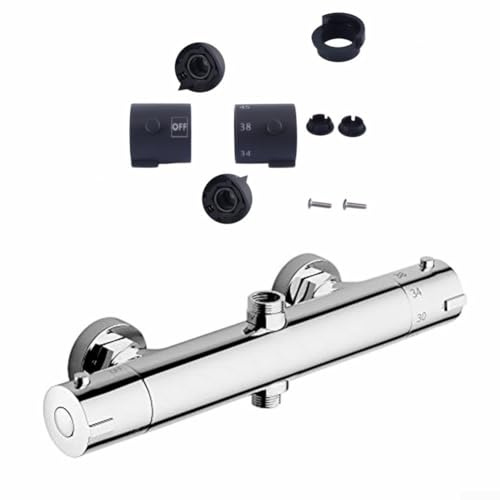 Ersatzteil für Thermostat-Duscharmatur, Thermostat-Knopfschalter mit runden Stangenanschlüssen oben und unten, für Thermostatventile mit 9 mm Durchmesser(Schwarz)