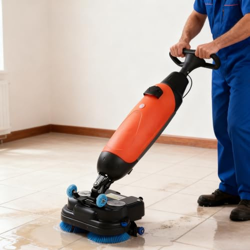 LSHFYV Bodenreinigungsmaschine mit 360°-Rotationsbürste, 43 cm große, handgeführte Gewerbe-Scheuersaugmaschine, Poliermaschine, Doppelbürsten, Doppelpads und -antriebe, 1200 m²/h, für Holzböden Red