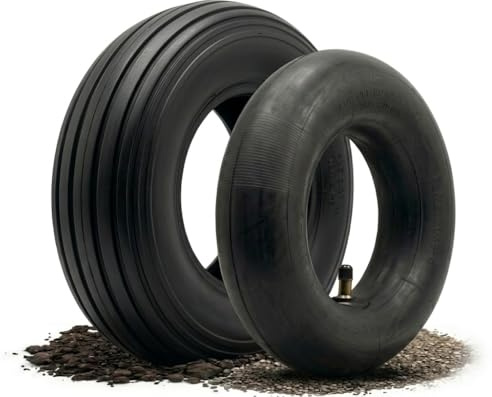 Schubkarrenreifen Set 400mm (4.80/4.00-8) 2PR von Tergato – Robuster Mantel (Decke) & Premium Butyl-Schlauch mit geradem Ventil – OHNE FELGE – Rillenprofil bis 2,0 Bar – Ersatzreifen für Schubkarren
