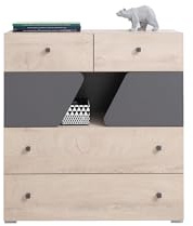 Masseno Kommode Ravenna 90 cm Sideboard mit 4 Schubladen und 2 Türen für Wohnzimmer Schlafzimmer Modern 90x40x95 cm Eichefarben/Eichefarben