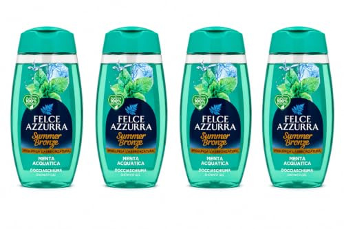 Summer Bronze Docciaschiuma Menta Acquatica, Bagnodoccia Profumato con Menta ed Eucalipto, Formula Delicata con Mallo di Noce, Prolunga l'Abbronzatura, Dermatologicamente Testato - 4 Unita da 250ml