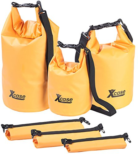 Xcase wasserdichte Packtaschen: 3er-Set wasserdichte Packsäcke aus LKW-Plane, 5/10/20 Liter, orange (Tasche Outdoor, Gepäcksack, Reisetaschen)