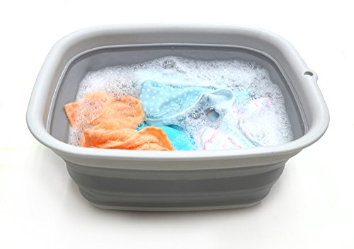 SAMMART 9.45L Collapsible Tub - Foldable Dish Tub - Portable Washing Basin - Space Saving Plastic Washtub (Grey)