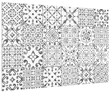 Bilderwelten Spritzschutz Glas - Musterfliesen Grau Weiß - Querformat 2:3, HxB: 59cm x 90cm