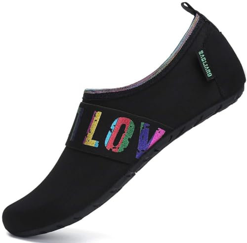 SAGUARO Chaussures de Plage pour Homme Femme Séchage Rapide Aquatiques Chaussettes Léger À l'aise Chaussons de Piscine Antidérapant Chaussures de Bain Noir Aqua 40/41 EU